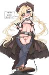  1boy 1girl :d belt black_gloves blonde_hair blue_eyes blush breasts buckle chaps coat colt_m1873_(girls_frontline) cowboy_hat erection erection_under_clothes eyepatch facial_mark footjob fringe girls_frontline gloves gorget hair_ornament hair_ribbon hat heart heart-shaped_pupils holding holding_whip jb_ryshamr korean_text long_hair looking_down navel nipples open_mouth partly_fingerless_gloves pussy ribbon shoejob simple_background smile solo_focus speech_bubble spurs standing star symbol-shaped_pupils translation_request twintails uncensored western whip white_background 