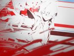  amamiya_hibiya bags_under_eyes blood blood_splatter blurry_foreground commentary_request hair_over_one_eye hood hooded_jacket jacket kagerou_days_(vocaloid) kagerou_project male_focus outstretched_arm outstretched_hand shizu_(9394marimo) short_hair sign solo speed_lines spot_color stop_sign surprised wide-eyed 