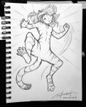  2018 anthro attack breasts casual_nudity claws clenched_teeth digitigrade empty_eyes featureless_breasts featureless_crotch feline female flora_(twokinds) fur hi_res keidran leaping mammal monochrome nude pawpads photo simple_background sketch solo spread_legs spreading striped_fur stripes teeth tiger tom_fischbach twokinds webcomic white_background 