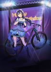  bangs bare_shoulders bicycle blue_dress blue_hair blush bow choker commentary_request dress earrings full_body gloves ground_vehicle hair_between_eyes hair_bow hair_ornament happy_birthday heart heart_hands highres jewelry kira-kira_sensation! long_hair looking_at_viewer love_live! love_live!_school_idol_project open_mouth solo sonoda_umi soymilk_(azone00) thighhighs white_gloves white_legwear yellow_eyes 