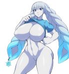  animal_ears blue_eyes bottomless breast_exposed breasts huge_breasts lagomorph piercing tsuki_(xenoblade) tsuki_(xenoblade_2) white_hair xenoblade_(series) xenoblade_2 