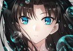 bangs black_hair blue_eyes character_name close-up commentary_request expressionless face fate/stay_night fate_(series) looking_at_viewer parted_bangs solo toosaka_rin upper_body yaoshi_jun 