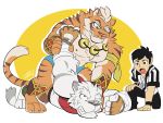  2018 anthro biceps clothing digital_media_(artwork) feline fur grimoire_of_zero hi_res hikazedragon human lin_hu male mammal mercenary_(character) muscular muscular_male nekojishi nipples pecs stripes tiger tuft white_fur white_tiger 