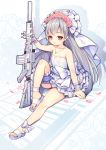  :d ar-15 arm_up assault_rifle bangs bare_shoulders blush character_request closers dress eyebrows_visible_through_hair fingernails flower gun hair_flower hair_ornament holding holding_gun holding_weapon jewelry long_hair looking_at_viewer open_mouth pendant petals pink_flower pink_rose red_eyes rifle rose sandals scope silver_hair sitting smile solo strapless strapless_dress tina_(closers) toenails utm very_long_hair weapon weapon_request white_dress white_footwear wrist_cuffs 
