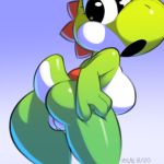  anthro bent_over big_eyes big_nose black_eyes breasts butt dinosaur female green_scales green_skin green_yoshi light_scales light_skin looking_back mario_bros nintendo nude presenting presenting_hindquarters pussy rear_view scales scalie shell short_tail video_games white_scales white_skin xylas yoshi 