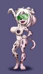  2018 anthro areola big_breasts black_nose breasts canine dal_(joelasko) dalmatian dog epicaistar eyewear female fur hair hand_on_hip mammal navel nipples nude open_mouth simple_background smile solo spots spotted_fur teeth tongue white_hair 