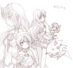  apple_(elsword) code:_empress_(elsword) code:_nemesis_(elsword) crown drone elsword eve_(elsword) facial_mark forehead_jewel long_hair maid moby_(elsword) multiple_girls open_mouth ophelia_(elsword) pose remy_(elsword) short_hair sketch skirt smile wanko_(takohati8) 