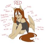  2018 anthro bags_under_eyes dialogue english_text equine eyewear fan_character female glasses mammal my_little_pony pegasus red_(oc) redxbacon simple_background sitting solo text white_background wings 