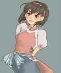  arms_behind_back breasts brown_eyes brown_hair commentary_request gensou_suikoden gensou_suikoden_ii hairband nanami_(suikoden) ryuusei_(arakuma3) shirt short_hair smile solo 