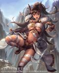  armor bikini_armor black_hair blue_eyes breasts copyright_name crop_top cuboon large_breasts long_hair looking_at_viewer lost_crusade midriff navel official_art open_mouth shorts solo square_enix underboob very_long_hair 
