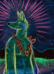  ambiguous_gender anthro bd canine colorful fur green_fur jewelry looking_at_viewer mammal necklace neon pastel_(artwork) signature solo traditional_media_(artwork) wolf 