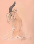  2018 antelope blonde_hair butt disney female gazelle gazelle_(zootopia) hair horn looking_at_viewer looking_back mammal nduli nude traditional_media_(artwork) zootopia 
