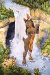  2018 bathing black_hair breasts brown_fur female forest fur hair lagomorph larger_female long_hair looking_back macro mammal muscular nipples nude open_mouth partially_submerged public rabbit red_fur river scale_(artist) shower size_difference teeth tourists tree voyeur water waterfall wet 