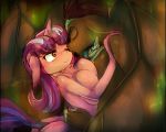  2018 anthro breasts brown_hair butt cute duo equine eyebrows eyelashes eyes_closed fan_character female friendship_is_magic hair horn hug kissing male male/female mammal membranous_wings multicolored_hair multicolored_tail my_little_pony one_eye_closed purple_eyes romantic scarf smile starlight_glimmer_(mlp) two_tone_hair unicorn wings woofmaple 