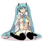  aqua_eyes aqua_hair bad_id bad_pixiv_id breasts hatsune_miku large_breasts long_hair necktie nipples open_clothes open_shirt panties shirt sitting solo thighhighs twintails underwear very_long_hair vocaloid wariza windbard 