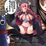  =_= black_legwear blush boots bow breasts closed_eyes demon_girl demon_tail disgaea drooling horns imminent_rape large_breasts legs misaki_takahiro navel panties pink_hair pointy_ears prinny revealing_clothes scarf solo spread_legs star succubus succubus_(disgaea) sweat tail thigh_boots thighhighs thighs translated underwear 