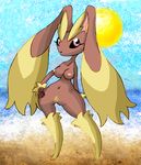  beach black_sclera breasts female lagomorph lopunny mammal navel nintendo nipples nude pok&#233;mon pokemon pubes pussy rabbit red_eyes seaside solo the_brave video_games wide_hips 