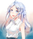  :d absurdres ahoge bad_id bad_pixiv_id blue_eyes blue_hair dress_shirt eyebrows_visible_through_hair floating_hair highres imouto_sae_ireba_ii kani_nayuta liudaohai6001 long_hair open_mouth shirt sketch sleeveless sleeveless_shirt smile solo upper_body white_shirt 