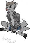  anthro bare_chest biped black_nose blep cervine clothed clothing digital_drawing_(artwork) digital_media_(artwork) eyebrows fangs flannel hi_res looking_at_viewer male mammal shirt shorts simple_background smile solo tongue tongue_out tufted_deer venison_belevik white_background zata-s 