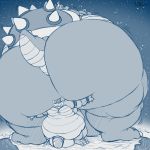  anthro balls belly big_balls big_belly big_butt big_penis bowser building butt claws crown crush destruction digital_media_(artwork) duo fangs giga growth hair holding_balls horn huge_balls huge_butt humanoid_penis hyper hyper_balls hyper_butt hyper_penis king_koopa koopa lifting_butt macro macrophilia male male/male mario_bros monochrome musclegut muscular nintendo obese open_mouth overweight penis reptile scalie signature size_difference space spikes standing teaselbone teeth thick_thighs toe_claws tongue video_games 