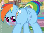  2015 anus blue_fur blush butt clitoris dock equine female feral friendship_is_magic fur hair horse mammal multicolored_hair multicolored_tail my_little_pony outside pony puffy_anus pussy pussy_juice rainbow_dash_(mlp) rainbow_hair rainbow_tail shutterflyeqd solo tongue tongue_out wet 