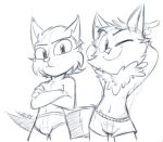  2016 4_fingers annoyed anthro big_eyes big_head big_tail black_and_white boxer_briefs boxers_(clothing) briefs bulge chest_tuft clothed clothing crossed_arms duo eyebrows fluffy fluffy_tail front_view frown fur hands_behind_head happy head_tuft inner_ear_fluff league_of_legends line_art long_tail looking_at_viewer low-angle_view low_res male mammal monochrome navel nipples one_eye_closed pinup pointing pose riot_games romantic_couple scar short signature simple_background sketch slim small_male smile standing teemo_(lol) toony topless traditional_media_(artwork) tuft underwear veigar veigar-chan video_games white_background wink yordle 