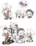  4girls :d ? ahoge animal_ears bandaged_arm bandages bangs black_bow black_dress black_hat blue_eyes bow braid caenis_(fate) capelet commentary dark_skin dress facial_scar fate/grand_order fate_(series) fur-trimmed_capelet fur_trim gothic_lolita green_eyes hair_intakes hairband hat headgear headpiece jack_the_ripper_(fate/apocrypha) jacket jeanne_d'arc_(fate)_(all) jeanne_d'arc_alter_santa_lily lolita_fashion long_hair multiple_girls my_little_pony nursery_rhyme_(fate/extra) open_mouth pixiv_fate/grand_order_contest_2 ponytail ponytail_holder red_eyes roby_(lilirenzu) scar scar_on_cheek silver_hair smile sparkle spoken_ellipsis spoken_question_mark striped striped_bow tattoo twilight_sparkle twin_braids white_background white_hair white_jacket yellow_eyes 