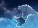  2017 bear black_nose canine detailed_background duo fur mammal multicolored_fur night open_mouth two_tone_fur whistleglass white_fur wolf 