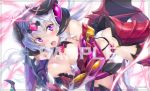  ahoge armor bikini_armor black_legwear blush breasts cleavage commentary_request covering covering_breasts demon_wings faulds headgear large_breasts long_hair low_twintails nagayori open_mouth purple_eyes revealing_clothes sample senki_zesshou_symphogear senki_zesshou_symphogear_xd_unlimited shiny shiny_hair shiny_skin silver_hair simple_background solo teeth thighhighs torn_clothes twintails very_long_hair white_background wings yukine_chris 