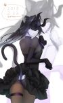  :3 alternate_costume animal_ears ass black_dress black_gloves black_legwear black_panties blush breasts cat_day cat_ears cat_tail commentary_request dated dress elbow_gloves from_behind gloves highres horns kantai_collection kemonomimi_mode light_cruiser_hime long_hair looking_at_viewer mask mochitsu_jou pale_skin panties panties_under_pantyhose pantyhose paw_pose shinkaisei-kan small_breasts smile solo tail underwear 