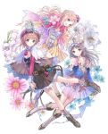  atelier_(series) atelier_meruru atelier_rorona atelier_totori bare_shoulders blue_eyes blue_sleeves boots bow braid brown_dress brown_hair capelet cleavage_cutout commentary_request crown detached_sleeves dress flower grey_eyes half_updo hat headdress highres jewelry key_visual kishida_mel light_brown_hair long_hair long_sleeves merurulince_rede_arls multiple_girls official_art pendant pink_hair red_bow rororina_fryxell totooria_helmold white_background wide_sleeves 