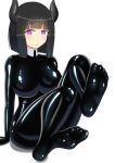  1girl demon_girl feet hime_cut j-kisarazu latex looking_at_viewer simple_background violet_eyes 