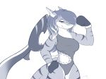  2018 anthro boxing_gloves breasts clothed clothing d-sixzey female female_focus fish flexing looking_at_viewer marine monochrome muscular muscular_female shark shark_swimsuit solo swimsuit 