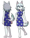  animal_crossing anthro barefoot blue_eyes canine clothed clothing dress female fur hair hand_on_hip mammal nintendo simple_background smile solo star★man video_games white_background white_fur white_hair whitney_(animal_crossing) wolf 
