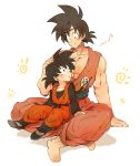  :o ayo_(isy8800) bad_id bad_pixiv_id barefoot black_eyes black_hair blush chest crossed_legs dougi dragon_ball dragon_ball_z eyebrows_visible_through_hair father_and_son fingernails full_body hands_on_another's_head happy long_sleeves looking_at_viewer looking_down looking_up male_focus multiple_boys musical_note paws quarter_note shadow short_hair simple_background sitting sitting_on_lap sitting_on_person size_difference smile son_gokuu son_goten spiked_hair sun white_background 