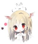  :d bangs bat_wings blonde_hair blush bow collared_shirt cottontailtokki eyebrows_visible_through_hair fang hair_between_eyes head_wings long_hair long_sleeves open_mouth pointy_ears red_eyes red_wings shadowverse shirt simple_background skirt smile solo vampy very_long_hair white_background white_bow white_shirt white_skirt wings 