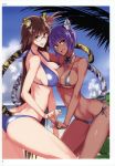  absurdres animal_ears artist_name ass bangs bare_shoulders bikini breasts brown_eyes brown_hair choker cleavage cloud cloudy_sky collarbone covered_nipples dark_skin day eyebrows_visible_through_hair glasses highres isao large_breasts long_hair looking_at_viewer multiple_girls ocean open_mouth outdoors page_number purple_hair scan short_hair side-tie_bikini sky smile swimsuit tail tiger_ears tiger_tail toranoana water 