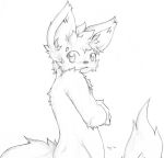  2016 :3 anthro biped black_and_white canine cheek_tuft crossed_arms fluffy fluffy_tail fox fur head_tuft inner_ear_fluff log_(artist) log_(fox) looking_at_viewer male mammal monochrome nude side_view signature simple_background sketch solo traditional_media_(artwork) tuft white_background 
