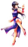  ayo_(isy8800) bad_id bad_pixiv_id bare_arms bare_legs bare_shoulders black_eyes black_hair breasts chi-chi_(dragon_ball) chinese_clothes clenched_hand dragon_ball dragon_ball_(classic) eyebrows_visible_through_hair fighting_stance full_body long_hair looking_away open_mouth pink_footwear ponytail serious shoes simple_background solo white_background wristband 