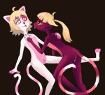  2018 beleth_(floraverse) blonde_hair cat feline female female/female floraverse fur hair heterochromia mammal pussy red_beleth_(floraverse) red_fur tongue tongue_out unknown_artist white_beleth_(floraverse) white_fur 