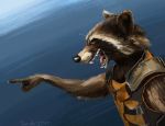  2017 anthro claws clothed clothing fangs guardians_of_the_galaxy male mammal marvel open_mouth procyonid raccoon rocket_raccoon solo swish teeth tongue whiskers yellow_eyes 