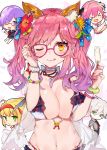  &gt;_&lt; 3girls :&gt; :d :q absurdres ahoge animal_ear_fluff animal_ears astolfo_(fate) bikini blush bracelet breast_squeeze breasts chibi choker collared_shirt commentary_request eyebrows_visible_through_hair fate/grand_order fate_(series) fingernails flower food fox_ears gradient_hair green_eyes grey_shirt hair_between_eyes hair_flower hair_ornament hairband highres jewelry karna_(fate) large_breasts looking_at_viewer mash_kyrielight multicolored_hair multiple_boys multiple_girls nail_polish nanakagura navel neckerchief necklace necktie nero_claudius_(fate) nero_claudius_(fate)_(all) olympian_bloomers one_eye_closed open_mouth orange_eyes otoko_no_ko pink_hair pink_skirt pleated_skirt popsicle purple_eyes purple_hair red-framed_eyewear red_flower red_nails red_neckwear school_uniform serafuku shell_necklace shirt short_sleeves skirt smile solo_focus streaked_hair swimsuit tamamo_(fate)_(all) tamamo_no_mae_(fate) tongue tongue_out twintails white_bikini white_hair white_shirt wing_collar 