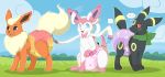  ambiguous_gender blush bunnykisses cloud diaper eeveelution feral flareon grass group nintendo open_mouth outside patting pok&eacute;mon pok&eacute;mon_(species) ribbons sky smile sylveon teeth tree umbreon video_games 