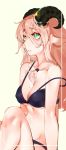  animal_ears bad_id bad_pixiv_id bikini blonde_hair breasts chromatic_aberration cleavage commentary_request covered_nipples eyebrows_visible_through_hair green_eyes horns long_hair mania_(fd6060_60) mole mole_on_breast original solo strap_slip swimsuit 