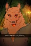  anthro brown_fur canine coat female fur furrymoan looking_at_viewer mammal mane red_eyes red_fur red_sclera smile snapchat solo tongue tongue_out transformation were werewolf wolf wolfgirle 