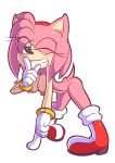  2018 absurd_res amy_rose areola bent_over blush boots bracelet breasts butt clothing erect_nipples female footwear gloves green_eyes grin hairband hanging_breasts hedgehog hi_res jewelry mammal mostly_nude nipples one_eye_closed pose signature simple_background smile solo sonic_(series) supersegasonicss white_background wink 
