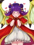  1girl artist_name blush closed_mouth dragon_wings dress eyes_closed fire_emblem fire_emblem:_seima_no_kouseki hands_on_own_face heart highres ippers mamkute multi-tied_hair myrrh nintendo purple_hair simple_background smile solo twintails white_background wings 