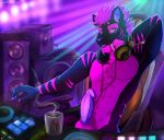  2018 5_fingers anthro black_fur blue_eyes digital_media_(artwork) feline fur hair lesspie male mammal nude penis purple_fur purple_hair purple_nose saber-toothed_cat solo tai_lung_(artist) 