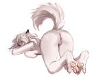  2018 all_fours anthro anus ass_up breast_squish breasts butt canine female looking_back mammal pawpads presenting presenting_hindquarters pussy simple_background solo strigiformes white_background 