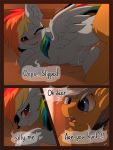 &lt;3 2018 blue_fur blush brown_fur comic dialogue earth_pony english_text equine female feral friendship_is_magic fur hair hioshiru horse male mammal multicolored_hair multicolored_tail my_little_pony one_eye_closed pegasus pony pussy_juice quibble_pants_(mlp) rainbow_dash_(mlp) rainbow_hair rainbow_tail red_eyes speech_bubble text wings 